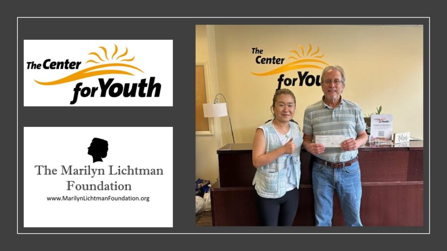 Image of 2 people, logo and text The Marilyn Lichtman Foundation www.marilynlichtmanfoundation.org; The Center for Youth