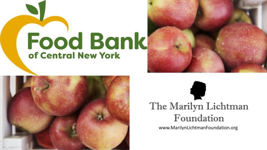 Photo of apples, logo and text Food Bank of Central NY logo and text The Marilyn Lichtman Foundation www.MarilynLichtmanFoundation.org