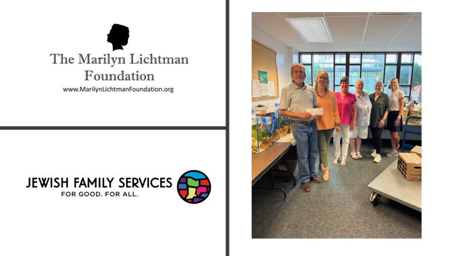 Image of six people. Logo and text The Marilyn Lichtman Foundation www.MarilynLichtmanFoundation.org; Jewish Family Services For Good. For All.