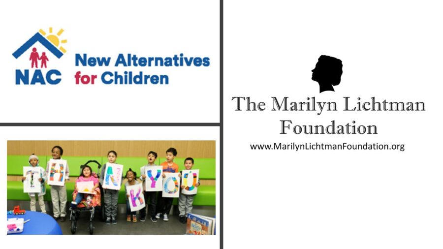 Image of eight people, logo and text NAC New Alternatives for Children, Marilyn Lichtman Foundation www.marilynlichtmanfoundation.org

