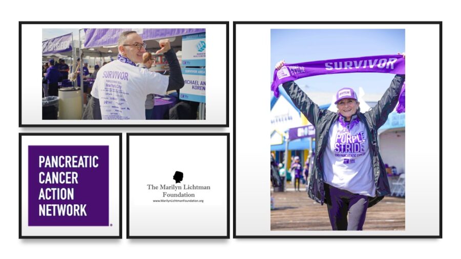 Images of people, logo and text Pancreatic Cancer Action Network, The Marilyn Lichtman Foundation www.MarilynLichtmanFoundation.org