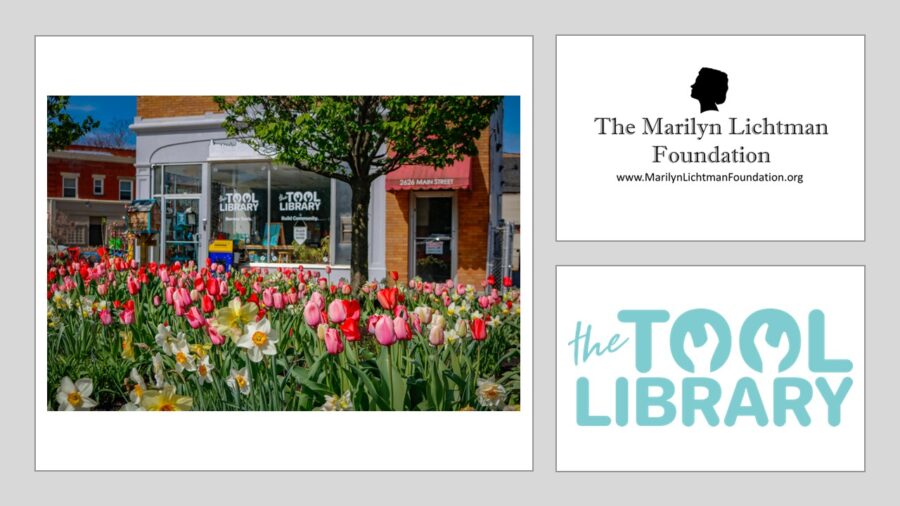 Image of a store front, log and text The Tool Library; The Marilyn Lichtman Foundation www.MariynLichtmanFoundation.org