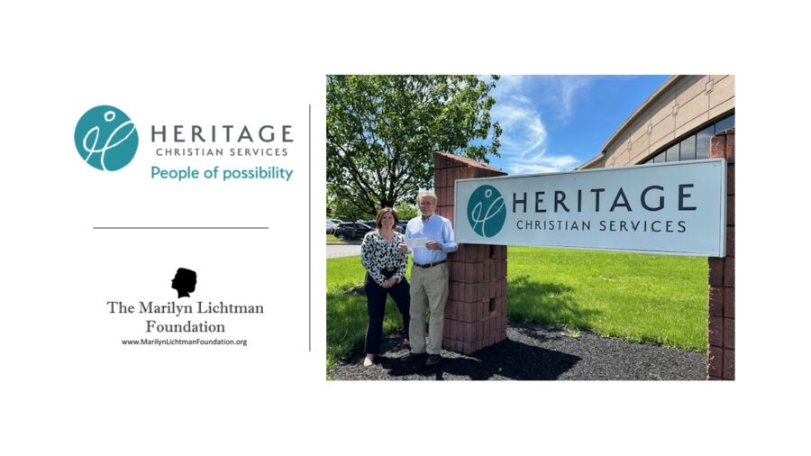 Image of two people logo and text Heritage Christian Services People of possibility; The marilyn Lichtman Foundation www.marilynlichtmanfoundaiton.org
