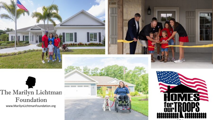 Image of several people, logo and text Homes for Our Troops; The Marilyn Lichtman Foundation www.marilynlichtmanfoundation.org

