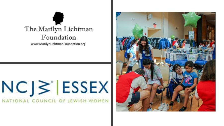 Logo and text the Marilyn Lichtman Foundation www.MarilynLichtmanFoundation.org; NCJW Essex National Council of Jewish Women. Image of several people shopping