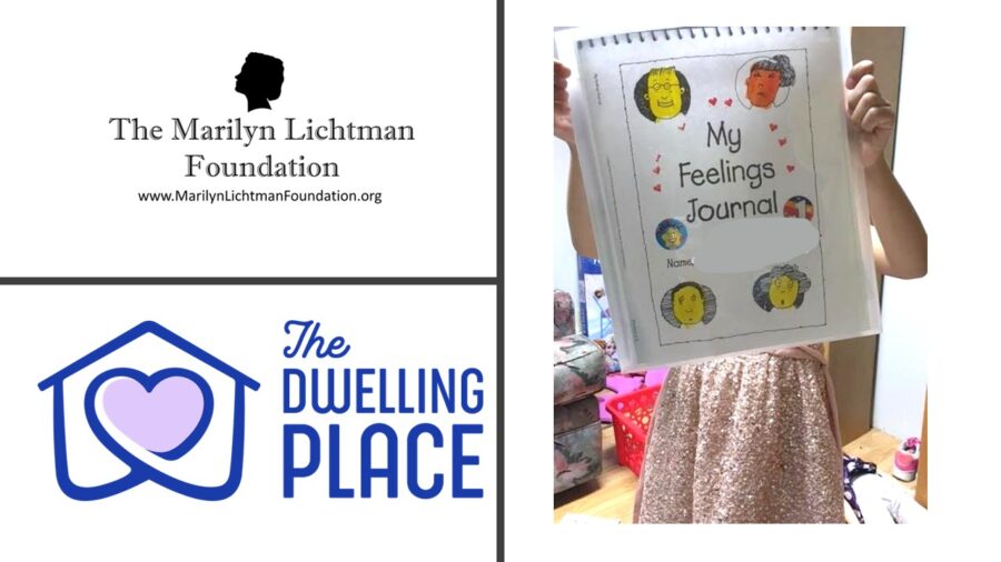 A photo of a child holding a book. Logo and text that says The Marilyn Lichtman Foundation www.MariynlichtmanFoundation.org; The DWELLING PLACE'