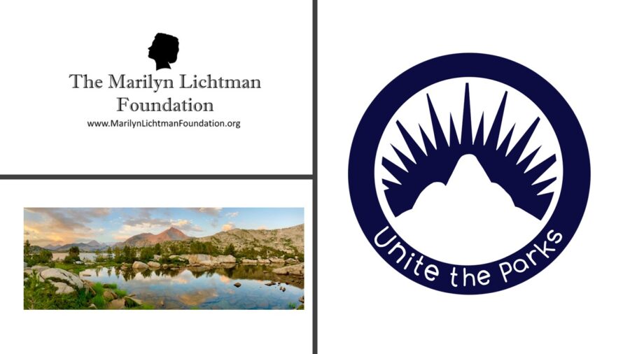 Image of a landscape, logo and text Unite the Parks; The Marilyn Lichtman Foundation www.MarilynLichtmanFoundation.org