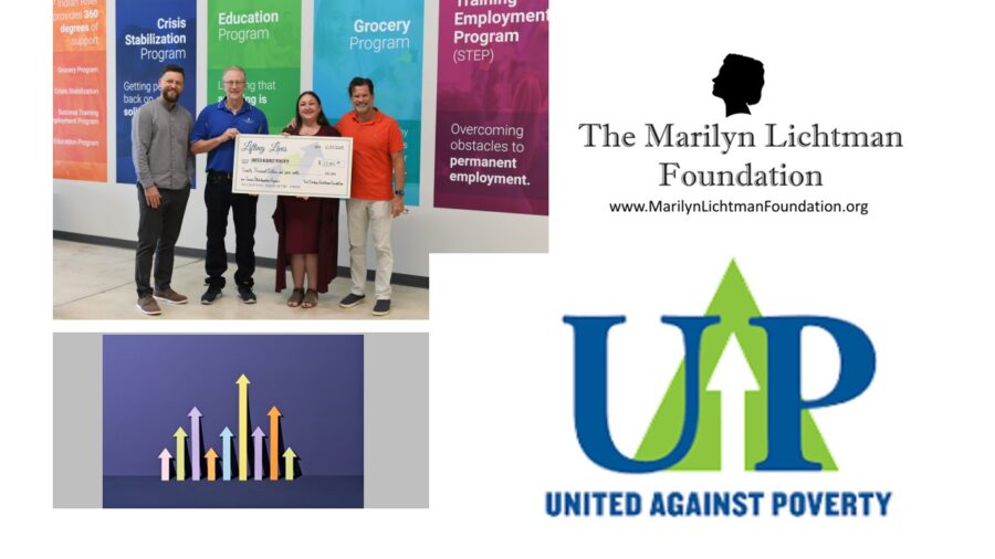photo of 4 people, logo and text The Marilyn Lichtman Foundation, UP united against poverty