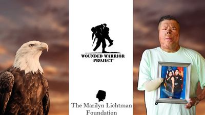 Image of Eagle and wounded soldier. Logos of Wounded Warrior Project and ML Foundation